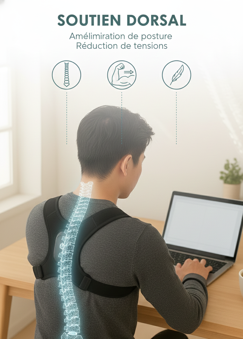 Correcteur de posture intelligent – ceinture dorsale vibrante pour dos droit, confort & soutien quotidien مصحّح ذكي للمنحنى – حزام ظهر بذبذبة لتقويم الظهر، راحة ودعم يومي
