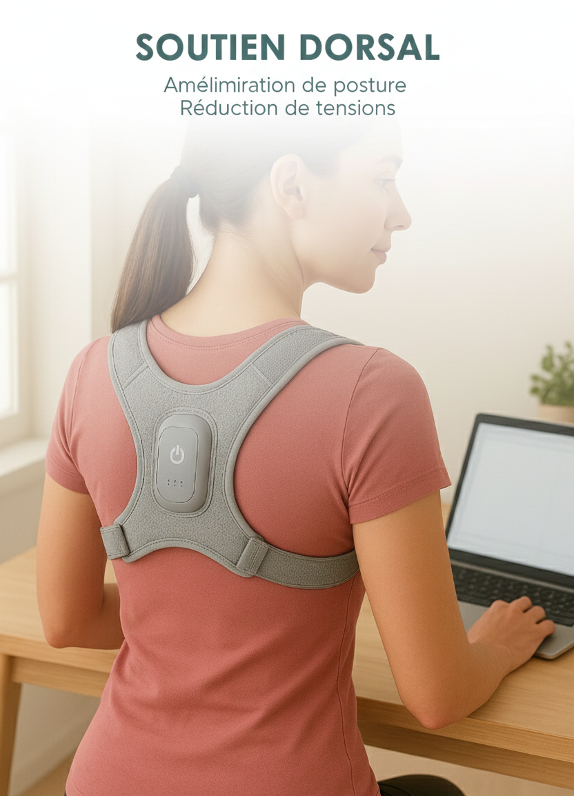 Correcteur de posture intelligent – ceinture dorsale vibrante pour dos droit, confort & soutien quotidien مصحّح ذكي للمنحنى – حزام ظهر بذبذبة لتقويم الظهر، راحة ودعم يومي