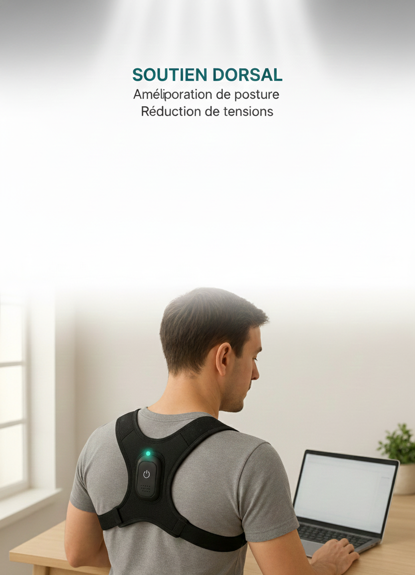 Correcteur de posture intelligent – ceinture dorsale vibrante pour dos droit, confort & soutien quotidien مصحّح ذكي للمنحنى – حزام ظهر بذبذبة لتقويم الظهر، راحة ودعم يومي